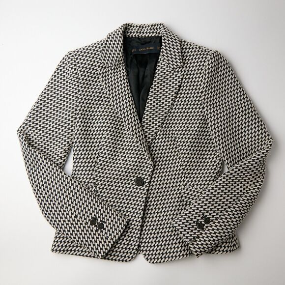 Zara Basic Blazer Women's M Structured Houndstooth Corpcore Workwear Minimalist - Picture 3 of 10